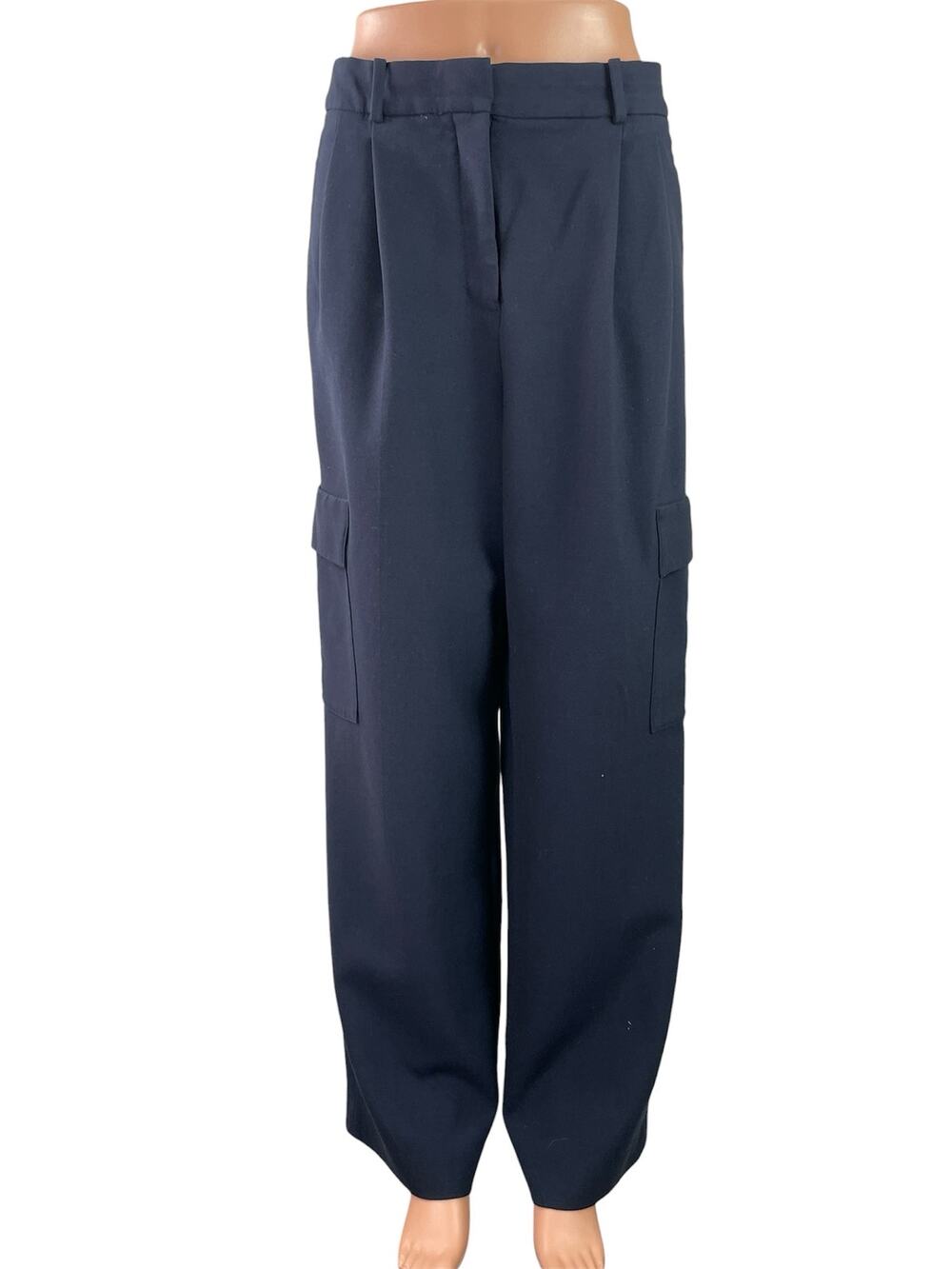 Aritzia Babaton Women's Navy Blue Pleated High Rise Wide Leg Cargo Pants Size 6